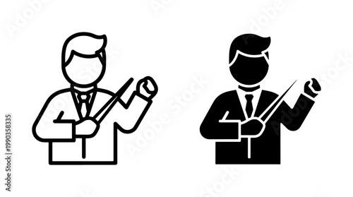 Music conductor icon set with baton and suit