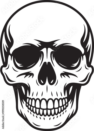 Human skull logo icon isolated on transparent background in strong black silhouette vector illustration. 