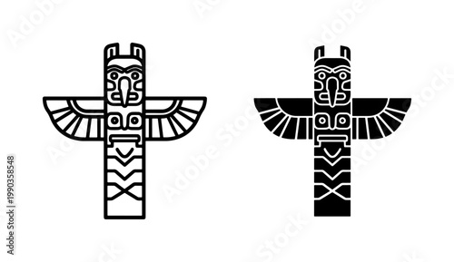 Indigenous Totem Pole Icon Set with Thunderbird Wings