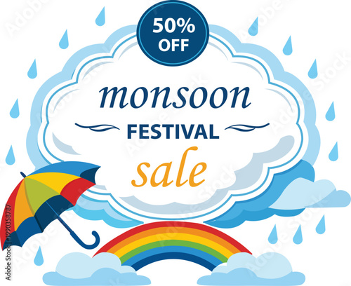 Monsoon Sale Banner Design with Rainy Season Elements