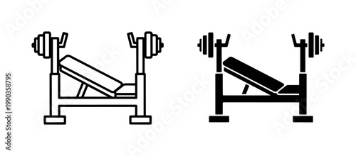 Incline Weight Bench Icon Set with Barbell