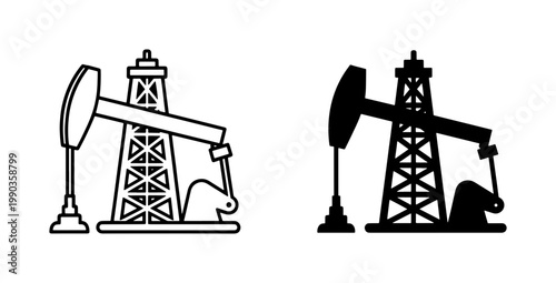 Oil Pump Jack and Derrick Rig Vector Icons