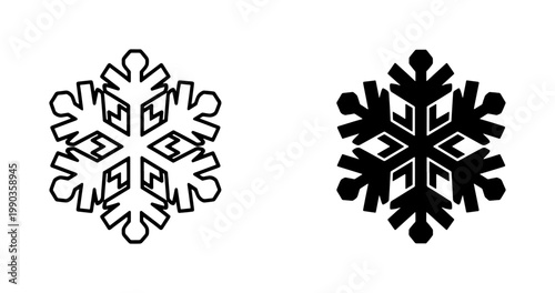 Minimalist Snowflake Icon Set in Black and White Outline
