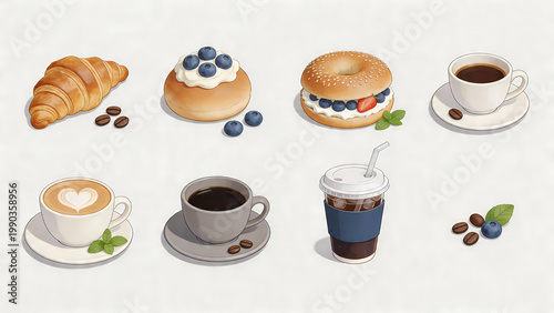 Hand-Drawn Coffee and Pastry Collection – Cozy Breakfast Illustration Set