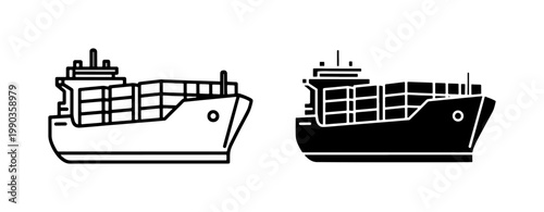 Cargo Container Ship Icon Set for Global Logistics