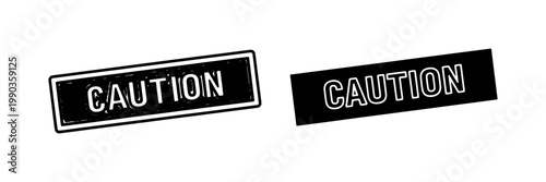 Black Caution Rubber Stamp Set Isolated on White Background