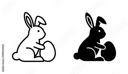 Easter Bunny and Egg Outline Silhouette Icon Set