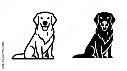 Golden Retriever Dog Vector Silhouette and Line Art Set