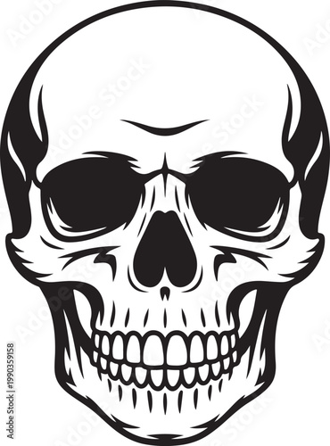 Human skull logo icon isolated on transparent background in strong black silhouette vector illustration. 