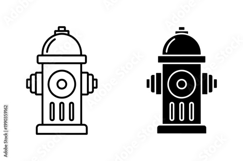 Fire hydrant icon set in outline and solid black style