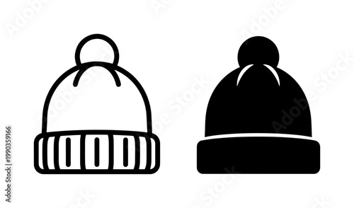 Winter Beanie Hat Icon Set with Pom Pom
