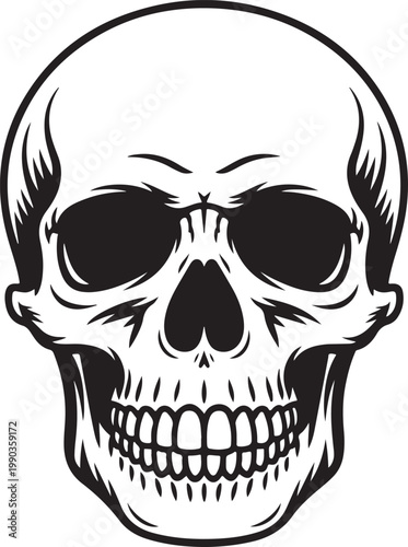 Human skull logo icon isolated on transparent background in strong black silhouette vector illustration. 