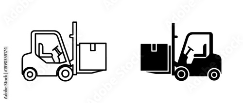 Forklift Truck Icon Set Carrying Cargo Box
