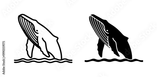 Humpback Whale Breaching Ocean Waves Minimalist Vector Icon