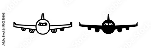 Airplane front view outline and silhouette icons