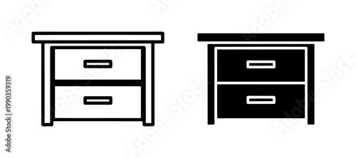 Nightstand Drawer Icon Set in Outline and Solid Style