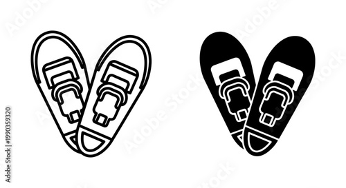 Snowshoes Icon Set for Winter Hiking and Outdoor Sports