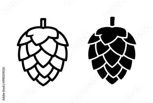 Beer hop cone icon set in outline and solid style