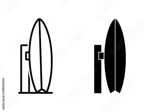Minimalist Surfboard Icon Set in Black and White Outline
