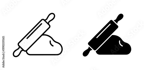 Rolling pin and dough icon set for baking