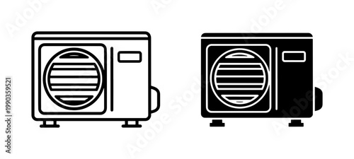 Outdoor air conditioner unit line and silhouette icons