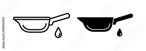 Frying pan with oil drop icon set