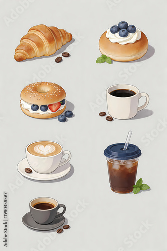 Hand-Drawn Coffee and Pastry Collection – Cozy Breakfast Illustration Set