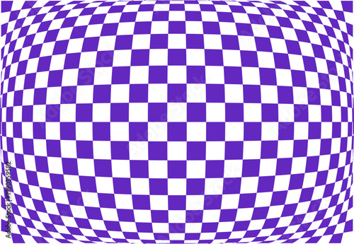 Fondo ajedrezado con efecto de distorsión esférica en color morado y blanco