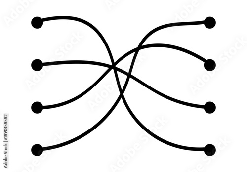 Diagrama de conexiones de cuatro puntos con líneas curvas entrelazadas