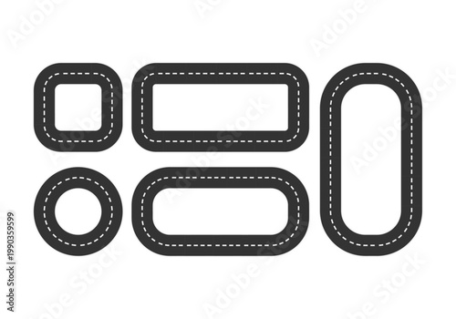 Conjunto de pistas de asfalto gris con diferentes formas geométricas y marcas viales