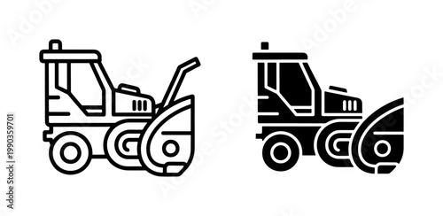 Snow blower machine icon set for winter maintenance