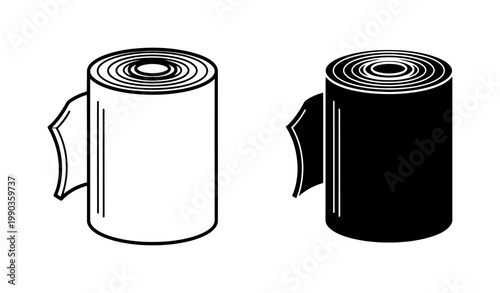 Toilet paper roll icon set in black and white line art