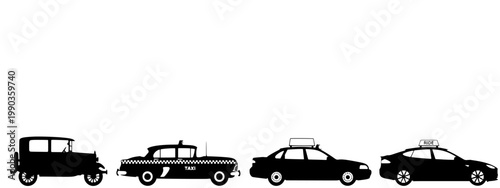 Taxi car evolution silhouettes isolated on white background