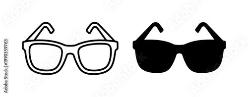 Minimalist Eyeglasses Icon Set in Outline and Solid Style