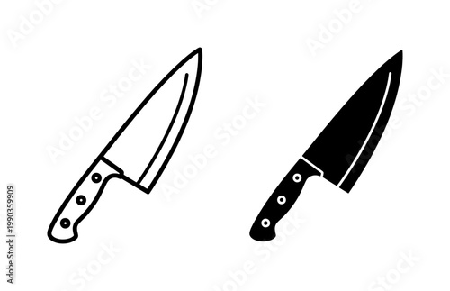 Chef knife line and silhouette icon set