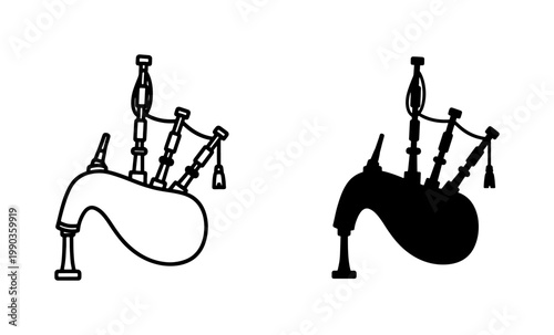 Scottish Bagpipes Outline and Silhouette Icon Set