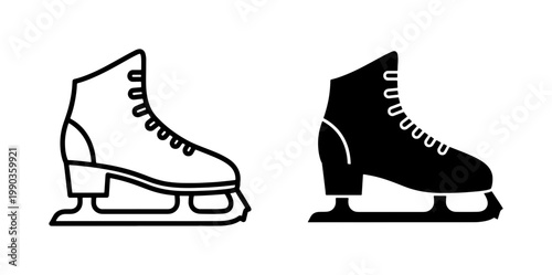 Ice Skating Boot Outline and Solid Silhouette Icon Set