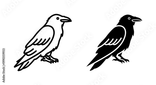 Black Raven Bird Vector Icon Set