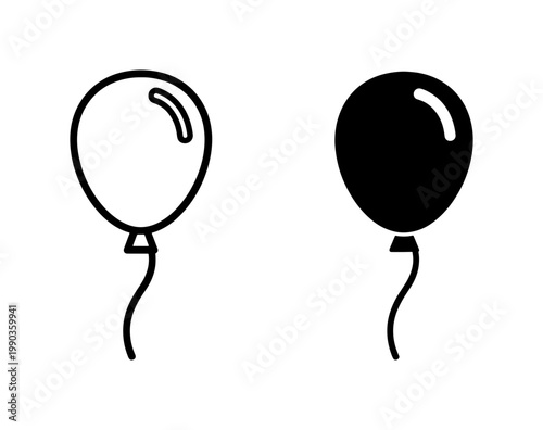 Balloon line and solid black icon set