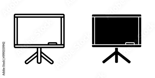 Blackboard Icon Set with Tripod Stand and Chalk