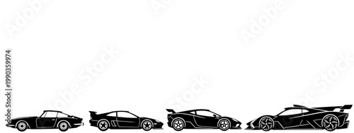 Hypercar evolution silhouettes isolated on white