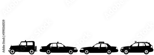 Taxi fleet evolution silhouettes isolated on white