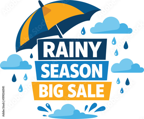 Monsoon Sale Banner Design with Rainy Season Elements