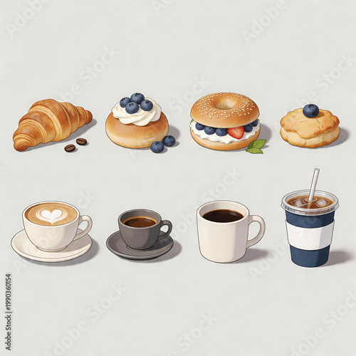 Hand-Drawn Coffee and Pastry Collection – Cozy Breakfast Illustration Set
