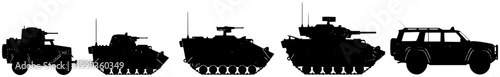 Armored vehicle evolution silhouettes isolated on white