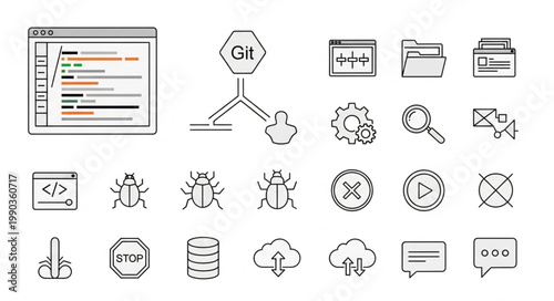 Software development icons and symbols collection for technology and coding.