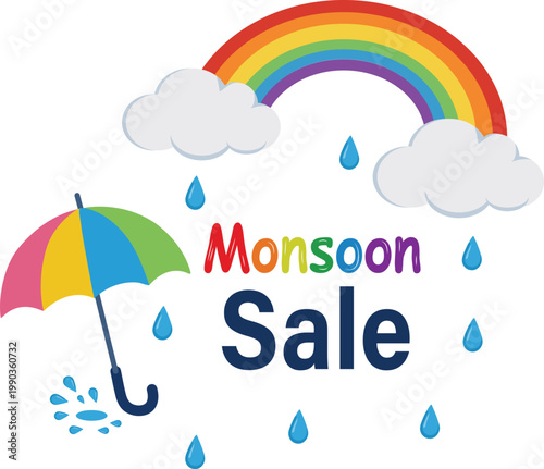Monsoon Sale Banner Design with Rainy Season Elements