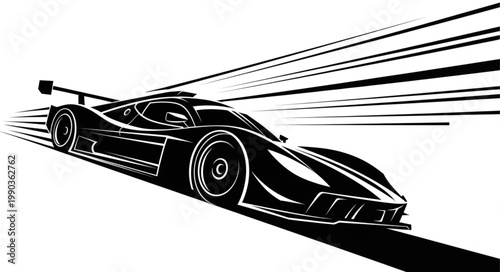 Sleek Sports Car Accelerating on a Racetrack.