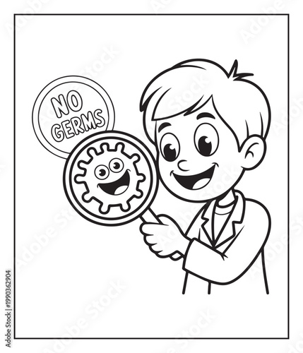 Medical student activity book of a cute doctor in hospital black line art vector illustration coloring page for kids and adults