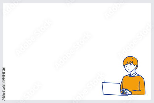 コピースペースのある会議前にパソコンで準備する人（通常運転)（色違い）